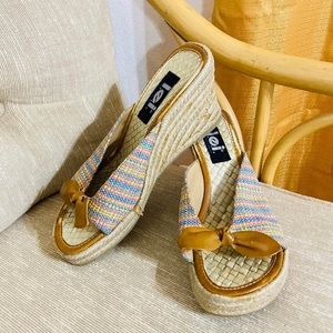 Lei vintage y2k slide on woven pastel colors front bow tie wedges sandals shoes